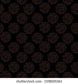 Seamless vector pattern multi-colored polka dot on black background.