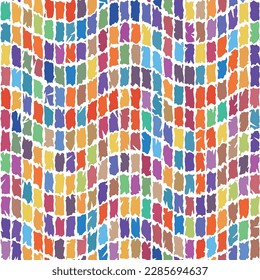 Seamless vector pattern. Multicolored purple, yellow, and green rectangles on a white background  Modern stylish texture. Grunge mosaic style. Repeating geometric tiles. Surface design.