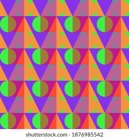 Seamless vector pattern with multi-colored pyramids, triangles, squares, circles, art. Abstract geometric illustration. Beautiful tiles, packaging, textiles, postcard, wallpaper design.