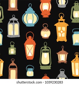 Seamless vector pattern - multicolored retro lanterns