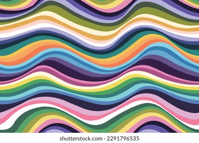 Seamless vector pattern with multicolored waves. Colored striped wavy background. Smooth lines of different colors. The endlessly repeating simple print like water