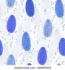  Seamless vector pattern with muscari flowers.