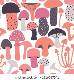 Seamless vector pattern with mushrooms