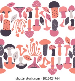 Seamless vector pattern with mushrooms