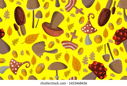 Seamless vector pattern with mushrooms. Autumn mood.