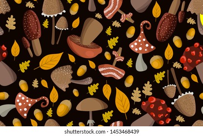 Seamless vector pattern with mushrooms. Autumn mood.