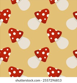Seamless vector pattern with mushrooms. mushroom seamless pattern flat design vector illustration. Cute illustration for fabric, textile, cloth, wear, wallpaper