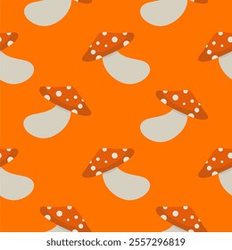 Seamless vector pattern with mushrooms. mushroom seamless pattern flat design vector illustration. Cute illustration for fabric, textile, cloth, wear, wallpaper