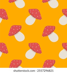 Seamless vector pattern with mushrooms. mushroom seamless pattern flat design vector illustration. Cute illustration for fabric, textile, cloth, wear, wallpaper