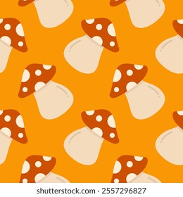 Seamless vector pattern with mushrooms. mushroom seamless pattern flat design vector illustration. Cute illustration for fabric, textile, cloth, wear, wallpaper