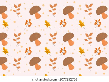 Patrón vectorial sin soldadura con setas y ramas, hojas, marrón claro, marrón oscuro para envoltura de regalo y papel tapiz y fondo