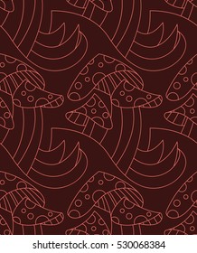 Seamless vector pattern with mushrooms.Amanita in the boho style.