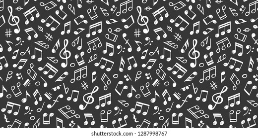 Seamless vector pattern with music notes. Doodle chalk drawing background