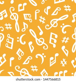 Seamless vector pattern with music notes on white background.