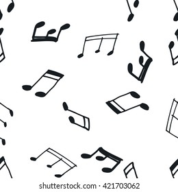 Seamless vector pattern with music notes, black and white.