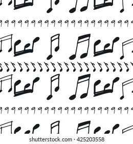 Seamless vector pattern with music notes, black and white.