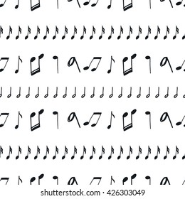 Seamless vector pattern with music notes, black and white.