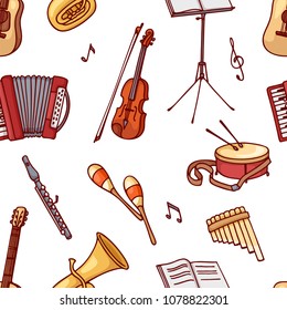 Seamless vector pattern with musical instruments.