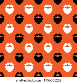 Seamless vector pattern with mustache and beard. Colored elements on an orange background. Modern illustration for designs backdrops, banners, posters, cards, packing, print, textiles, wrapper.