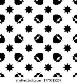 Seamless vector pattern. Mustache, beard, and decorative stars. Black elements on a white background. Illustration for modern designs backdrops, posters, cards, packing, print, textiles, wrappings.