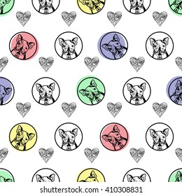 Seamless vector pattern with muzzle French Bulldog. Fabric, wallpaper, wrapping paper.