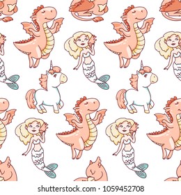 Seamless vector pattern with mythical creatures.