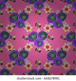 Seamless vector pattern with natural floral design in ditsy style. Perfect design in beige and pink colors for wrapping paper, repeating elements, vintage design, notebook cover.