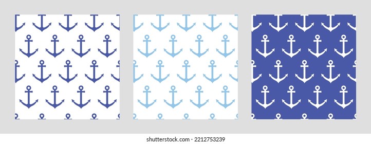 Seamless vector pattern with nautical anchors. Sea theme simple blue anchor repeat background for textile print. Geometric minimalistic background for scrapbooking, textile, print, digital paper