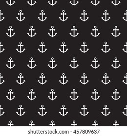 Seamless vector pattern with nautical anchors. Sea theme white anchor black repeat background.