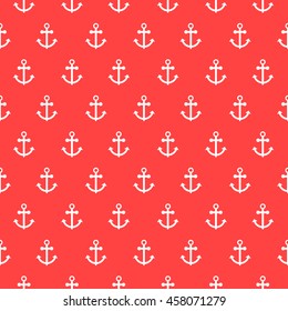 Seamless vector pattern with nautical anchors. Sea theme anchor red with white repeat background.