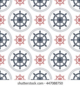 Seamless vector pattern with navy blue and red wheels on white background
