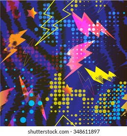 Seamless vector pattern with neon arrows , dots , stars . pattern for girl