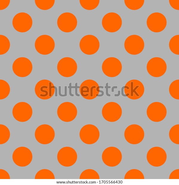Seamless vector pattern with neon orange polka dots on a pastel grey background