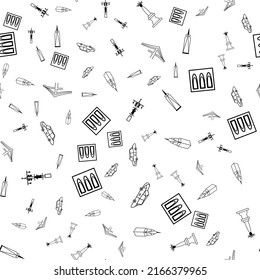 Seamless vector pattern with New York landmarks and buildings in line art style. Black and white illustration