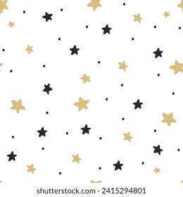 Seamless vector pattern. Nice white and yellow stars, night sky on a white background