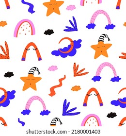 Seamless vector pattern with night fairy elements in doodle style