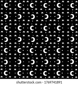 seamless vector pattern night stars crescent textile pajama kids bedclothes black and white