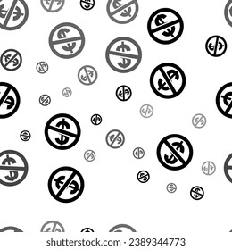 Seamless vector pattern with no dollar symbols, creating a creative monochrome background with rotated elements. Vector illustration on white background