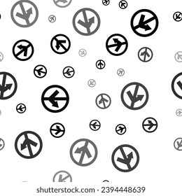 Seamless vector pattern with no left turn signs, creating a creative monochrome background with rotated elements. Vector illustration on white background