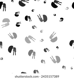 Seamless vector pattern with noodle symbols, creating a creative monochrome background with rotated elements. Vector illustration on white background