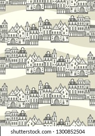 Seamless vector pattern with north european, german -french houses