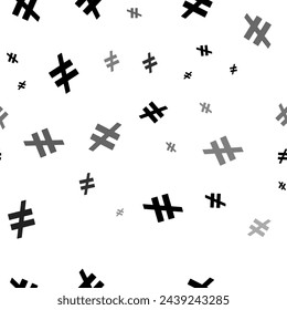 Seamless vector pattern with not equal symbols, creating a creative monochrome background with rotated elements. Vector illustration on white background