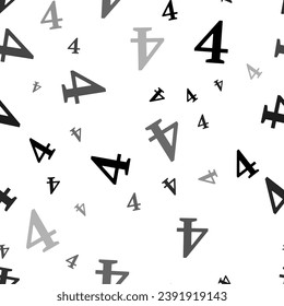 Seamless vector pattern with number four symbols, creating a creative monochrome background with rotated elements. Vector illustration on white background