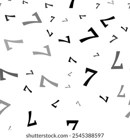 Seamless vector pattern with number seven symbols, creating a creative monochrome background with rotated elements. Vector illustration on white background