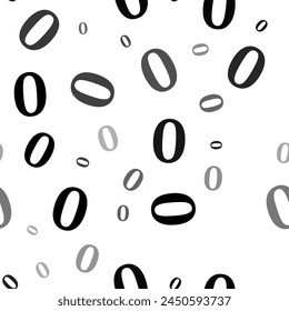 Seamless vector pattern with number zero symbols, creating a creative monochrome background with rotated elements. Vector illustration on white background