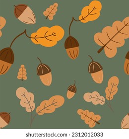 Seamless vector pattern with oak and autumn leaves