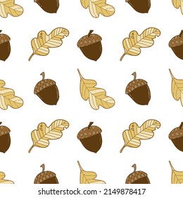 seamless vector pattern with oak leaves and acorns
