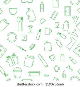 Seamless vector pattern with objects from recyclable plastic. 