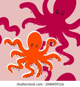 Seamless  vector pattern with octopus.