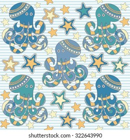 seamless vector pattern with octopus